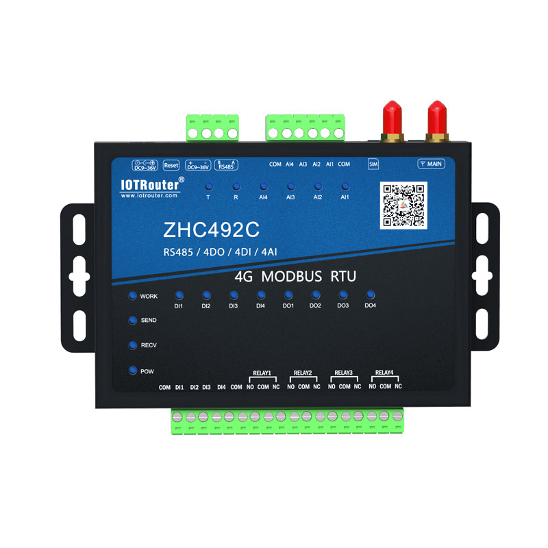 M2M Modbus RTU TCP Industrial Cellular Modem Outdoor MQTT JSON Gateway Data Logger 4G IO Controller CAT1 Module JSON Gateway Wireless Networking Equipment ZHC492C RTU