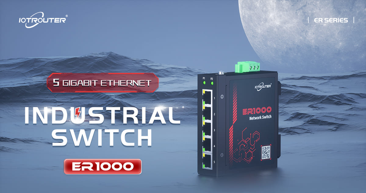 ER1000 5-Port Gigabit Industrial DIN-Rail Network Switch adopts a full Gigabit network port design to provide high-speed and stable network transmission capability