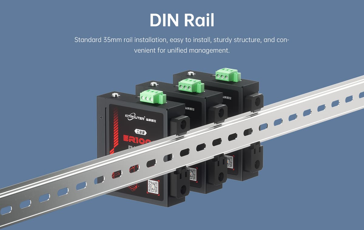ER1000 5-Port Gigabit Industrial DIN-Rail Network Switch adopts a full Gigabit network port design to provide high-speed and stable network transmission capability