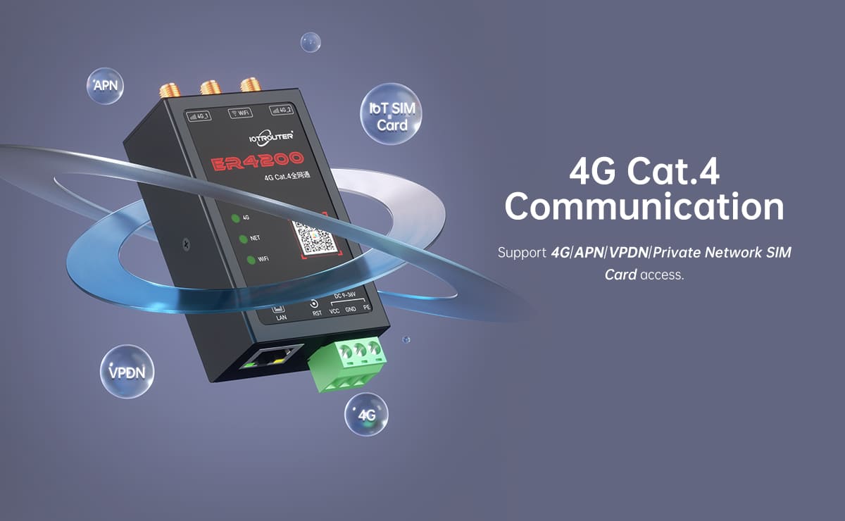 ER4200 is a 4G Cat.4 WiFi6 Industrial Routerfrom IOTRouter. The device supports DIN35mm standard rail mounting and provides dual 4G antenna version and single 4G antenna version to meet the needs of different scenarios. Suitable for intelligent monitoring, industrial automation, smart city and other harsh environments.