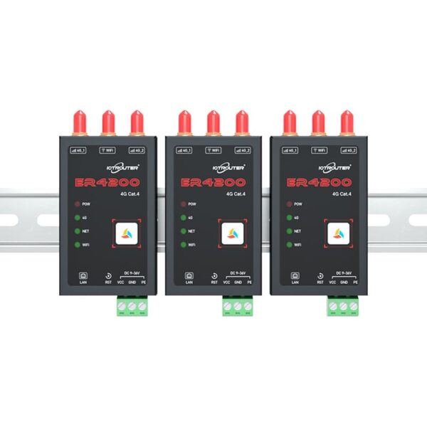 ER4200 is a 4G Cat.4 WiFi6 Industrial Routerfrom IOTRouter. The device supports DIN35mm standard rail mounting and provides dual 4G antenna version and single 4G antenna version to meet the needs of different scenarios. Suitable for intelligent monitoring, industrial automation, smart city and other harsh environments.