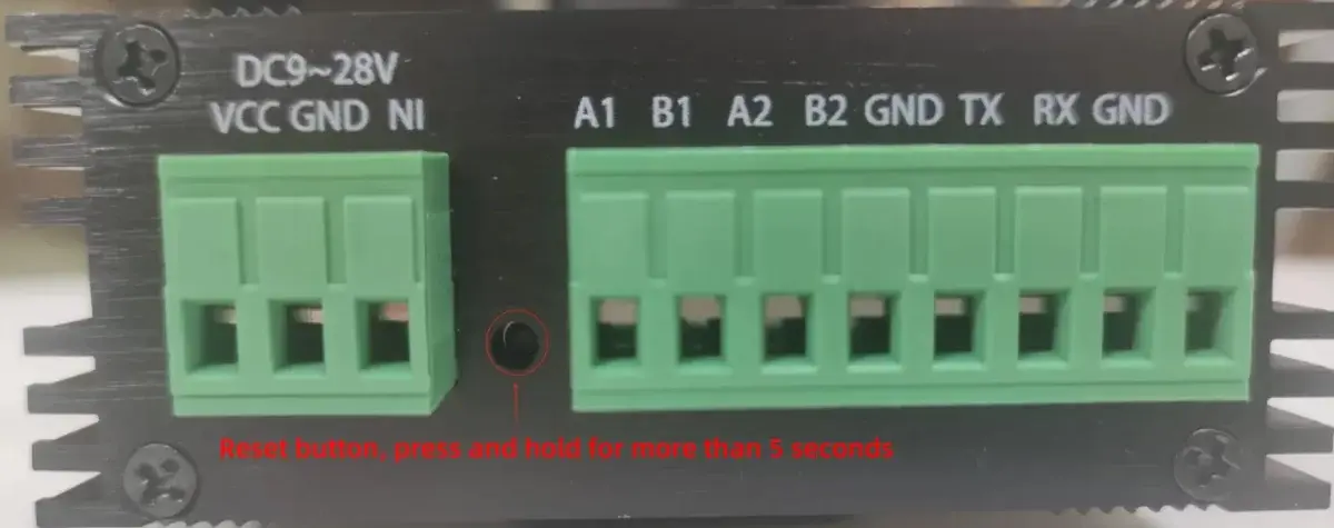Reset button, press and hold for more than 5 seconds