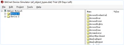 BACnet Device Simulator software interface