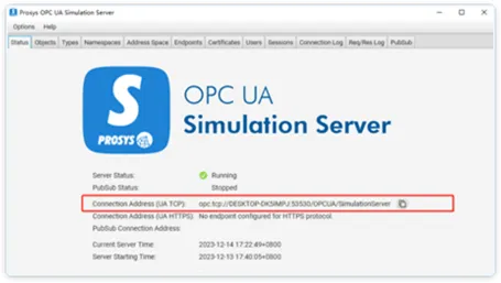 Prosys OPC UA Simulation Server interface
